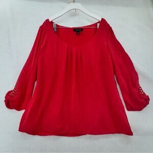 EUC White House Black Market WHBM 100% Silk Blouse Gold Accents Red size 12